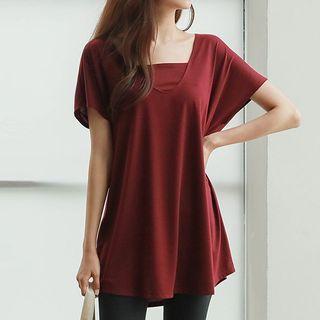 Layered-neck Longline T-shirt