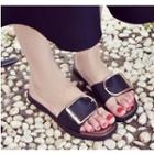 Faux-leather Buckled Flat Slide Sandals