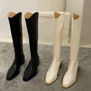Pointy Chunky Heel Tall Boots