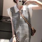 Sleeveless Striped Mini Knit Dress Black & White - One Size