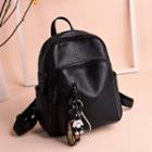 Faux Leather Backpack With Bear Charm Black - One Size