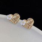 Flower Heart Stud Earring 1 Pair - Boj - Gold - One Size