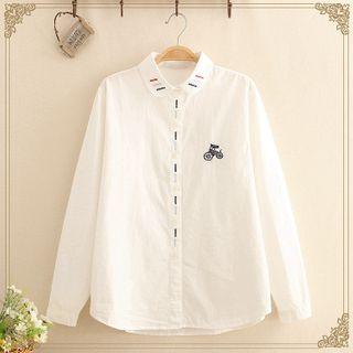 Bicycle Embroidered Long-sleeve Shirt White - One Size
