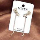 Rhinestone Bow Dangle Earring Silver Needle - Gold - One Size