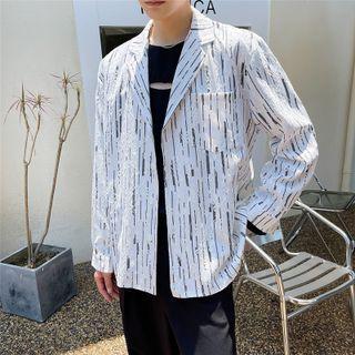 Long-sleeve Lace Panel Print Shirt