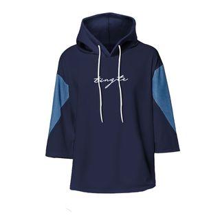 3/4-sleeve Colored Panel Hoodie