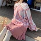 Peter Pan Collar Lace Top / Pattern Crewneck Sweater / Ruffle Trim Skirt