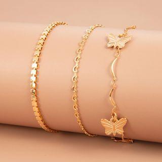 Set Of 3: Alloy Anklet (assorted Designs) 2792 - 01 - Gold - One Size