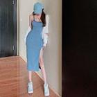 Slit-front Contrast-strap Dress
