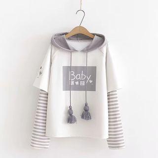 Mock Two-piece Lettering Hoodie White - One Size