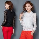 Frill Collar Lace Long-sleeve Top