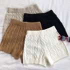 Plain High-waist Cable-knit Shorts