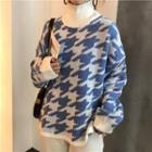 Houndstooth Turtle-neck Loose-fit Sweater