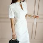 Short-sleeve Keyhole Front Sheath Dress