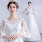 Short-sleeve Open-back Applique A-line Wedding Gown