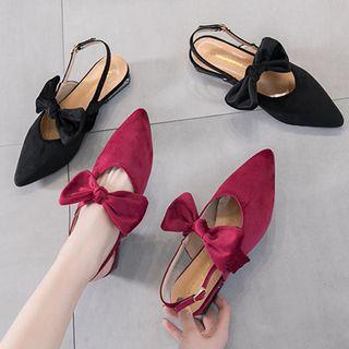 Bow-accent Pointed Slingback Low Heel Pumps