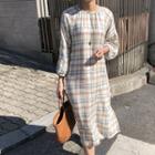 Plaid 3/4-sleeve Midi Dress Pink & Blue Plaid - Beige - One Size