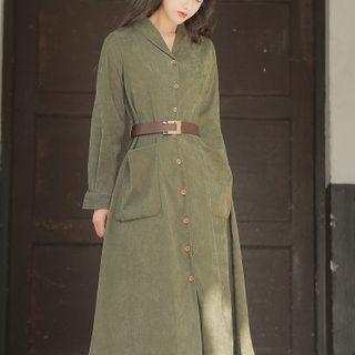 Corduroy Button-up Midi A-line Dress