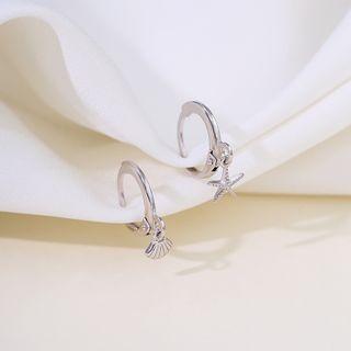925 Sterling Silver Shell & Starfish Dangle Earring 1 Pair - Earring - Starfish & Shell - One Size