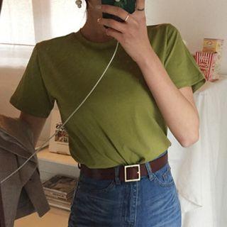 Crew-neck Short-sleeve T-shirt Green - One Size