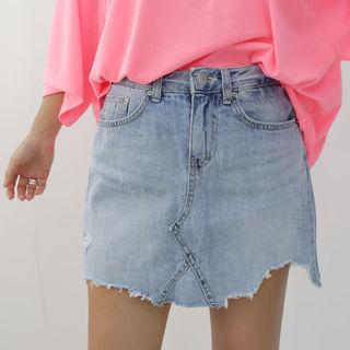 Distressed Washed Denim Skort