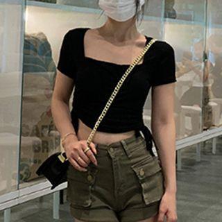Short-sleeve Drawstring Cropped T-shirt / Mini Sheath Dress