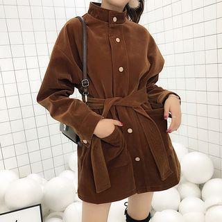 Plain Mock-neck Loose-fit Jacket