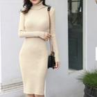 Long-sleeve Turtle-neck Sheath Knit Dress