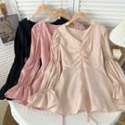Bell-sleeve Ruched V-neck Blouse
