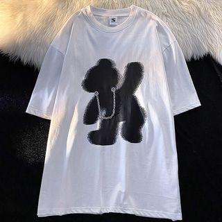 Short-sleeve Bear Print Chain Detail T-shirt