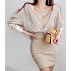 Set: Drop-shoulder Sheer Shirt + Spaghetti Strap Minidress