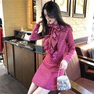 Glittered Ruffle Slim-fit A-line Dress