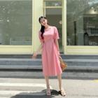 Puff-sleeve Tie-waist Linen Dress