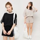 Set: Piped Elbow-sleeve Top + Shorts