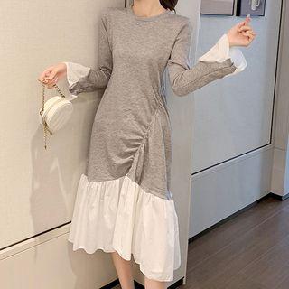 Long-sleeve Paneled Midi Mermaid Knit Dress