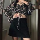 Floral Long-sleeve Top / A-line Skirt