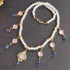 Retro Faux Crystal Necklace Q09 - Pearl - Pink & Blue - One Size