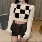 Checker Print Sweater Plaid - Black & White - One Size