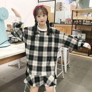 Plaid Ruffle Hem Pullover Dress