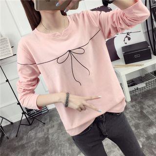 Bow Print Long-sleeve T-shirt