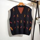 Loose-fit V-neck Print Knit Vest