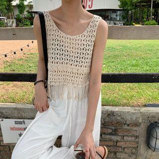 Fringed Knit Tank Top / Wide Leg Pants