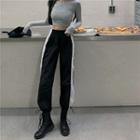 Long-sleeve Cropped T-shirt / Two-tone Sweatpants