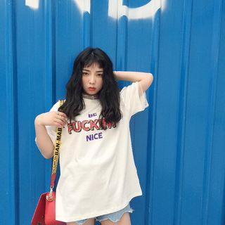 Lace Underlay Lettering Short-sleeve T-shirt