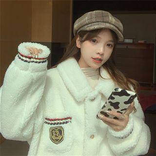 Embroidered Fleece Shirt Jacket Off-white - One Size