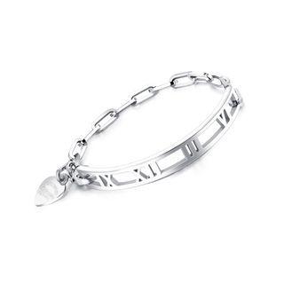 Fashion Creative Roman Numeral Heart-shaped 316l Stainless Steel Bracelet Silver - One Size
