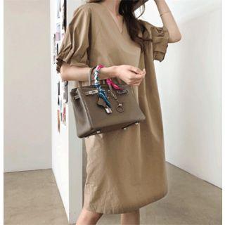 V-neck Shirred-sleeve Dress