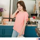 Raw Trimmed Layered Ruffle Sleeves Top