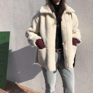 Collared Fleece Snap-button Jacket As Shown In Figure - One Size
