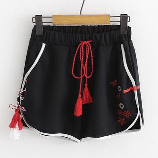 Sakura Embroidered Piped Shorts Black - One Size